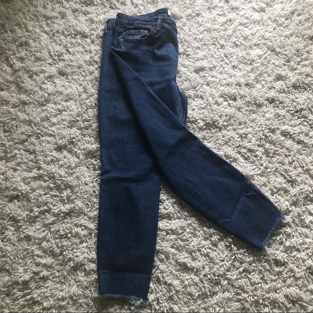 Pistola distressed medium wash raw hem cropped jeans